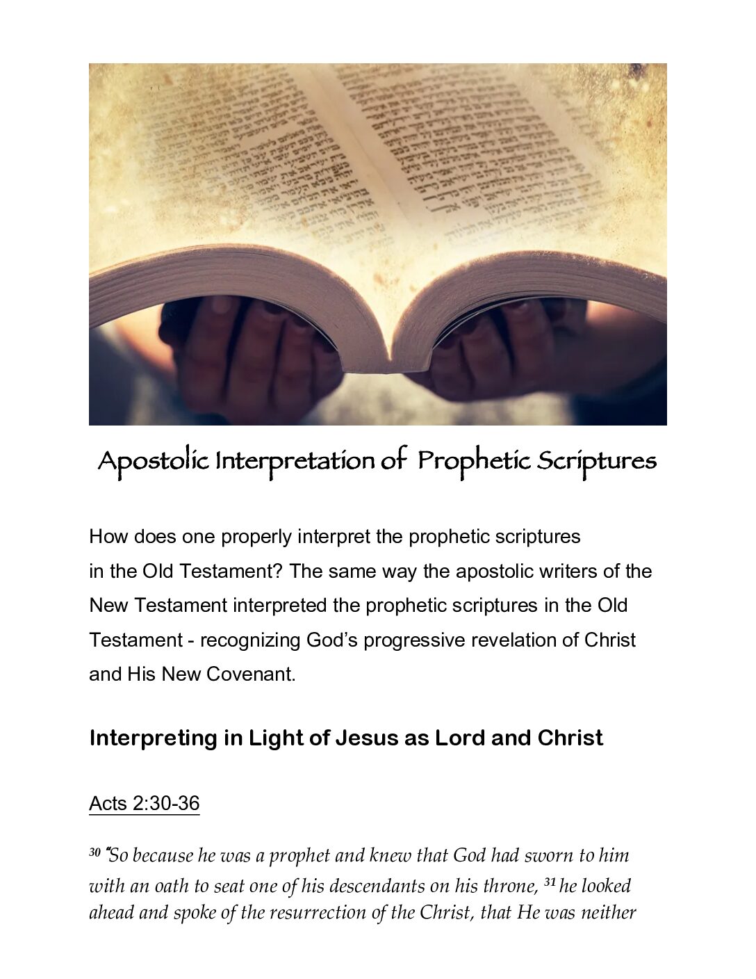 Article Apostolic Interpretation of Prophetic Scriptures